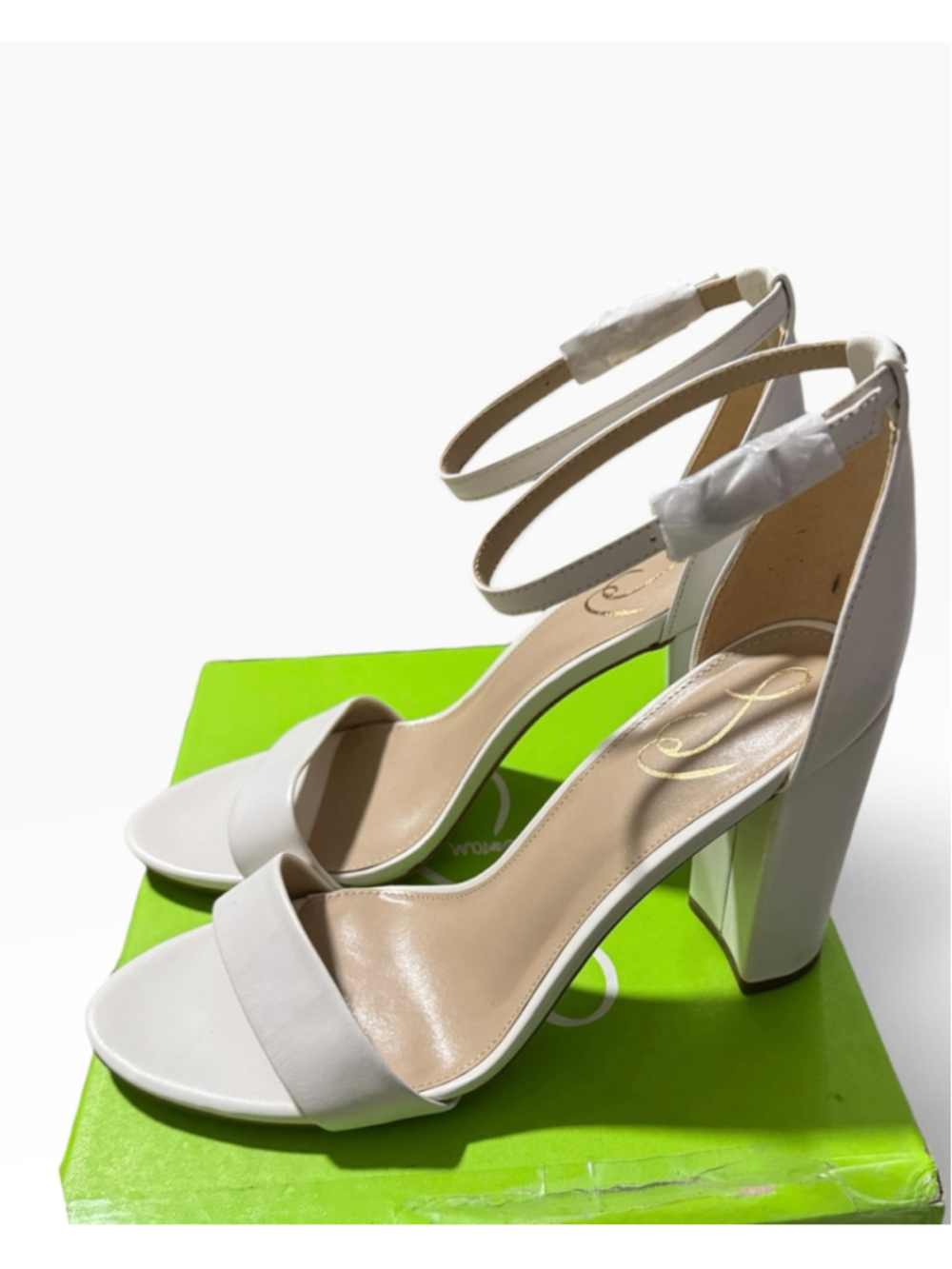 New Sam Edelman White Block Heel Sandals Size 11, open toes